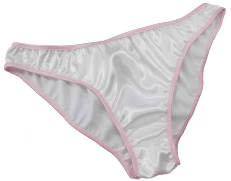 White satin pale pink trim plain & simple bikini...